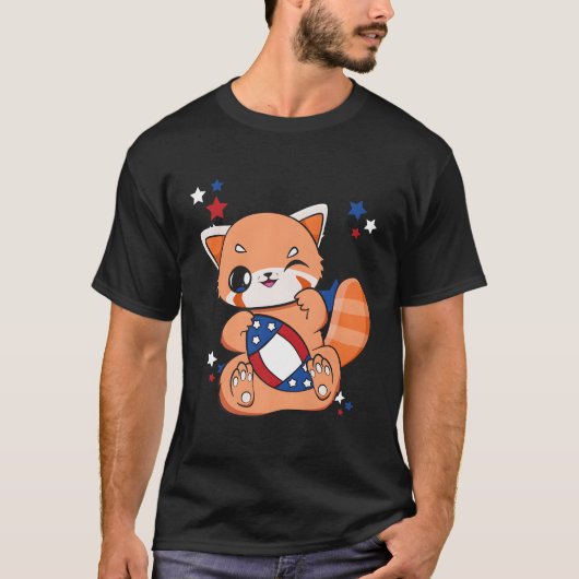 アメリカサッカー7月4日レッドパンダアニメ Tシャツ (正面)