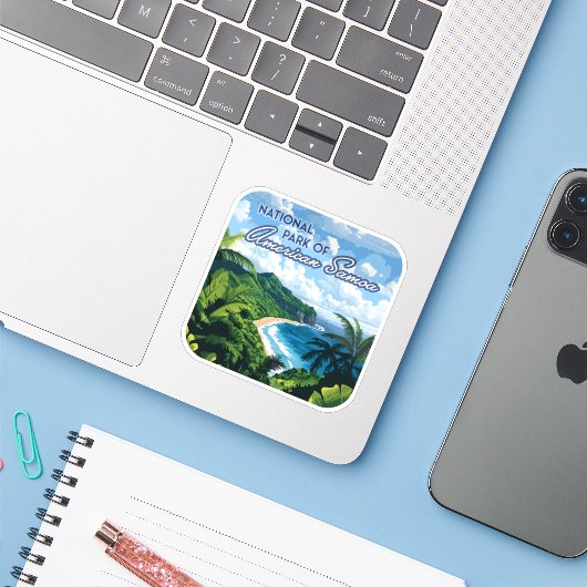 アメリカサモアビーチ熱帯雨林 シール (ノートパソコンとiPhone)