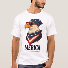 アメリカサングラスおもしろいイーグル – 7月4日グラフィック Tシャツ