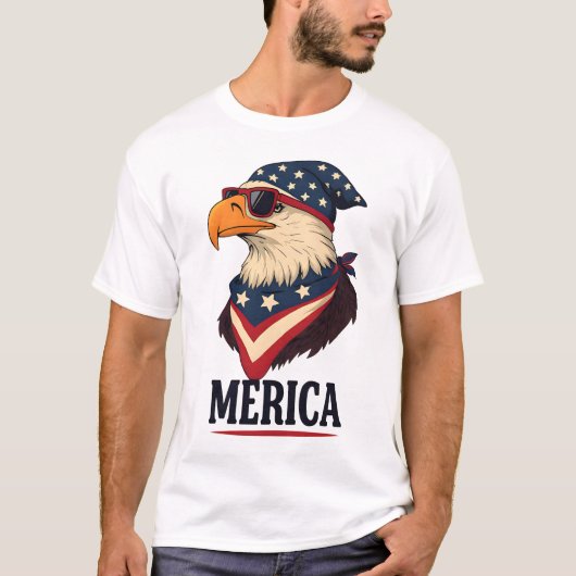 アメリカサングラスおもしろいイーグル – 7月4日グラフィック Tシャツ (正面)