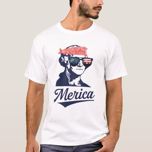 アメリカジョージ・ワシントン面白い愛国主義 Tシャツ (正面)