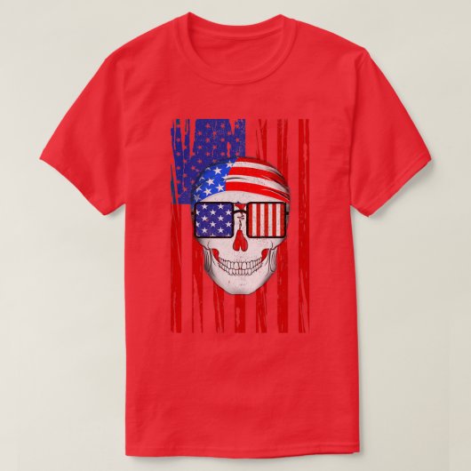 アメリカスカル国旗の愛国心 Tシャツ (デザイン正面)