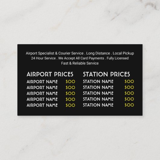 アメリカスタイルタクシータクシー料金表 名刺 (裏面)