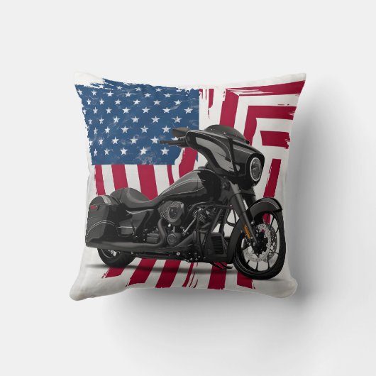 アメリカスタムカ国旗を背景にしたオートバイアート クッション (裏面)