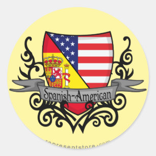 アメリカスペインののシールド国旗 ラウンドシール