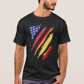 アメリカスペインののパトリオット栽培ハート国旗ストライプ Tシャツ