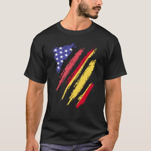 アメリカスペインののパトリオット栽培ハート国旗ストライプ Tシャツ (正面)
