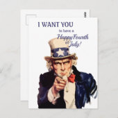 アメリカズアンクルサムハッピー7月4日 ポストカード (正面/裏面)