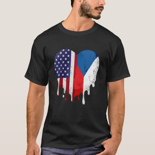 アメリカチェコ伝統月チェコ国旗のハート Tシャツ (正面)