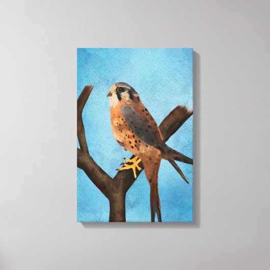 アメリカチョウゲンボウの水彩画の鳥アート キャンバスプリント (正面)