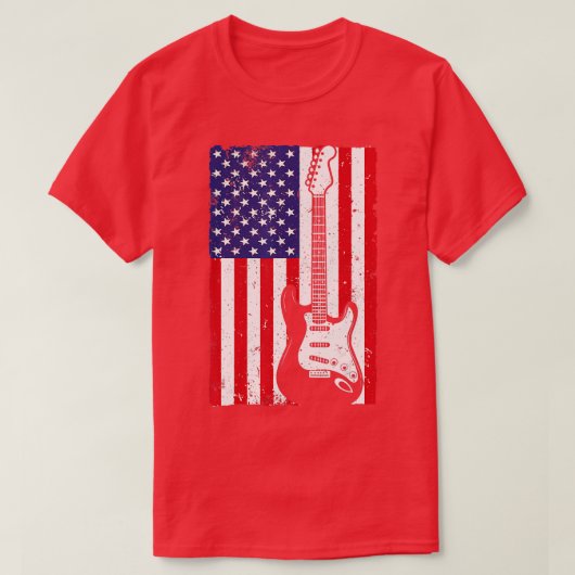 アメリカッコいいカ国旗のギタ男性へー女子ギタリスト Tシャツ (デザイン正面)