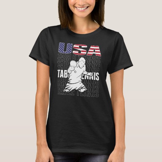 アメリカテーブルテニスUSAフラッグサポートピンポンT Tシャツ (正面)