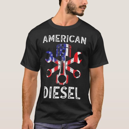 アメリカディーゼルアメリカ国旗のトラック整備士 Tシャツ (正面)