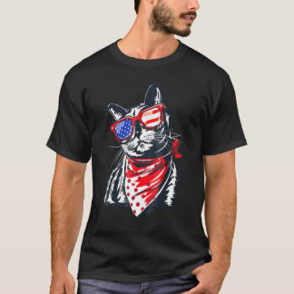 アメリカナイズされたサングラスをかけた仔猫 アメリカ国旗 4t tシャツ