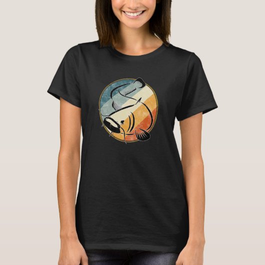 アメリカナマズのレトロ釣りアート Tシャツ (正面)