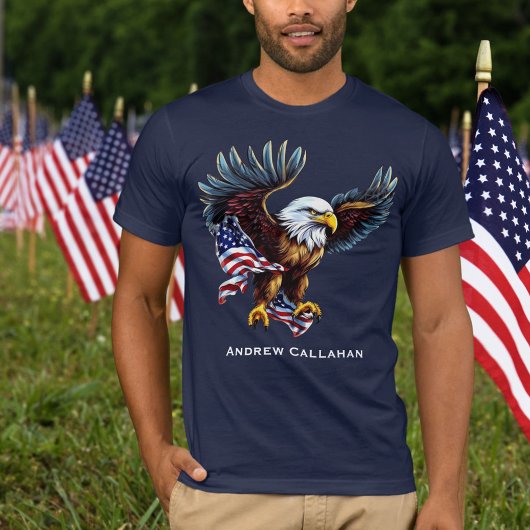 アメリカハクトウワシ愛国USAフラッグ7月4日 Tシャツ