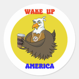アメリカハゲのイーグルがコーヒーを飲んで目覚める ラウンドシール