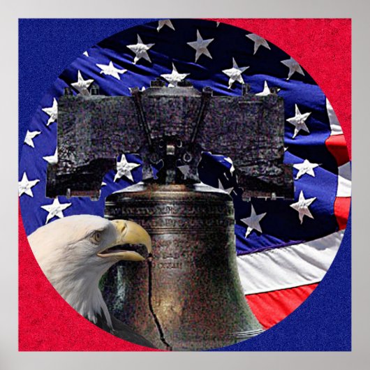 アメリカハゲのワシ、ベルと国旗のポスターXLGサイズ ポスター (正面)