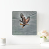 アメリカハゲ飛んでいるワシ海 スクエア壁時計 (ホーム)