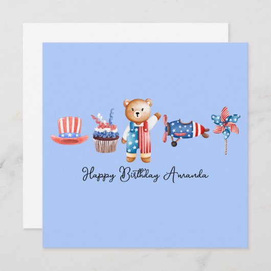 アメリカハッピーバースデーパーソナライズされた、アメリカ誕生日 ノートカード (正面/裏面)