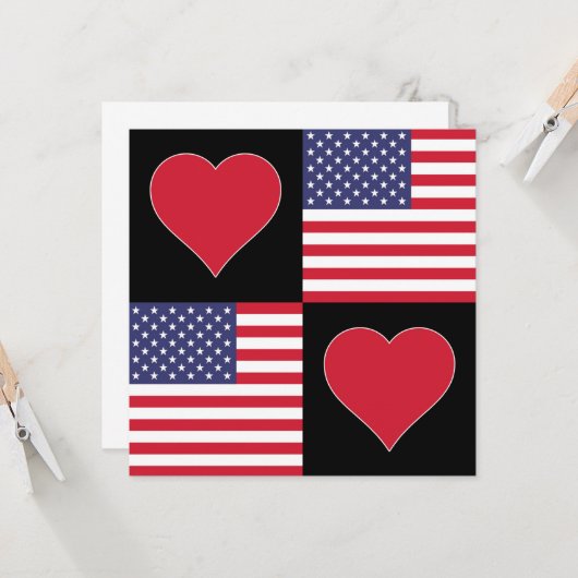 アメリカハートかわいい統一された州愛国的アメリカ人 カード (正面/裏面インサイチュ)