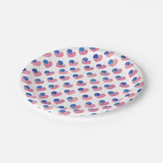 アメリカハート国旗赤白青星ストライプP ペーパープレート (アングル)