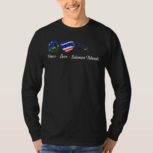 アメリカハート平和愛ソロモン諸島国旗の地図 Tシャツ (正面)