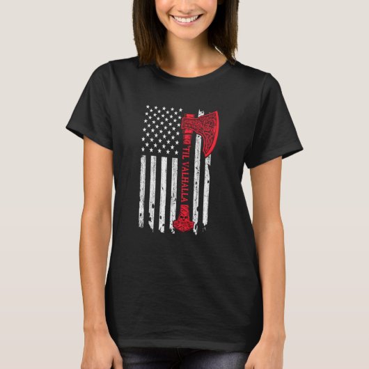 アメリカバイキングアックス国旗ティルヴァルハラノース神話 Tシャツ (正面)