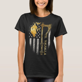 アメリカバイキングアックス国旗ティルヴァルハラノース神話 Tシャツ