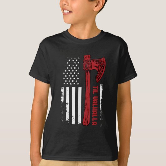 アメリカバイキングアックス国旗 – Til Valhalla - Norse My Tシャツ (正面)