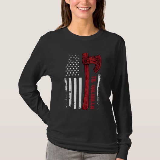 アメリカバイキングアックス国旗 – Til Valhalla - Norse My Tシャツ (正面)