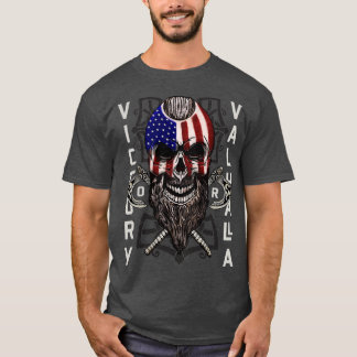 アメリカバイキングビクトリーヴァルハラアックススカル国旗 Tシャツ