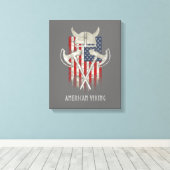 アメリカバイキング。旗、ヘルメッ動揺してト、斧 キャンバスプリント (インサイチュ (ウッドフロア))