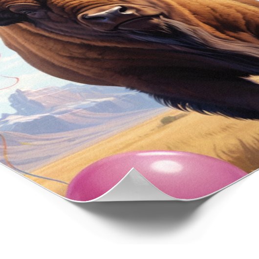 アメリカバイソンの誕生日の帽子とバルーン ポスター (角)