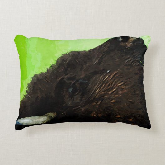 アメリカバイソンポートレート抽象芸術印象派 アクセントクッション (正面)