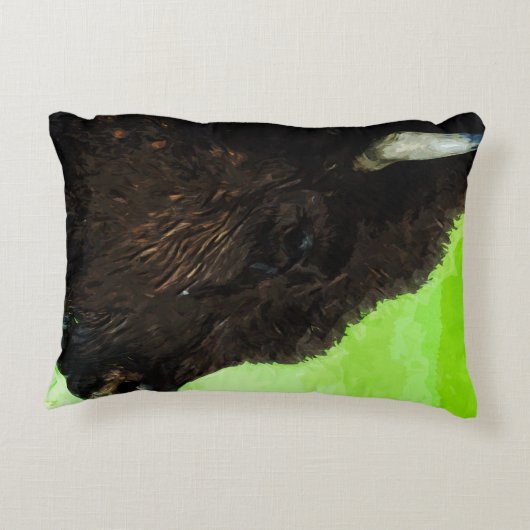 アメリカバイソンポートレート抽象芸術印象派 アクセントクッション (裏面)