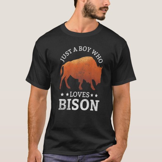 アメリカバイソン好きな少年 レトロなバイソングッズ Tシャツ (正面)