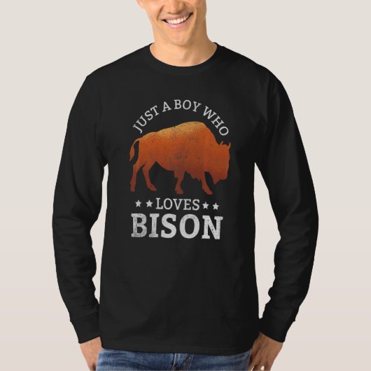 アメリカバイソン好きな少年 レトロバイソン おもしろグッズ Tシャツ (正面)