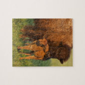 アメリカバイソン牛と子牛,ノースダコタ ジグソーパズル (横)