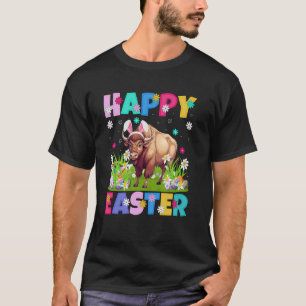 アメリカバイソン 幸せなイースター エッグハント うさぎの耳 アメリカバイソン イースター Tシャツ