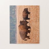 アメリカバイソン(Bison Bison)の母と子 ジグソーパズル (縦)