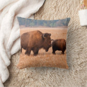 アメリカバイソン (Bison Bison) 雌と子 クッション (ブランケット)