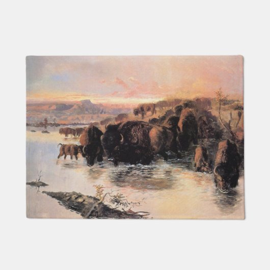 アメリカバッファローの群れ ドアマット (正面)