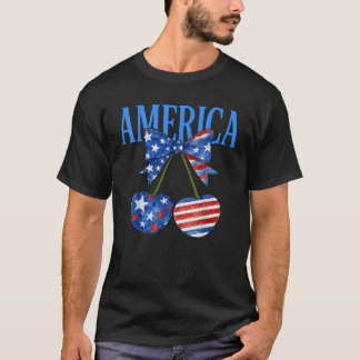 アメリカパトリオティックコケット弓誇りを持ったさくらんぼ4th O Tシャツ
