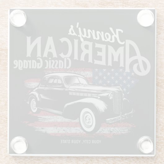 アメリカパーソナライズされたヴィンテージクラシックカーガレージ ガラスコースター (裏面)