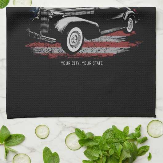 アメリカパーソナライズされたヴィンテージクラシックカーガレージ キッチンタオル (折り畳み)