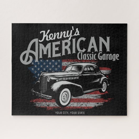 アメリカパーソナライズされたヴィンテージクラシックカーガレージ ジグソーパズル (横)
