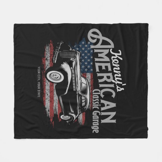 アメリカパーソナライズされたヴィンテージクラシックカーガレージ フリースブランケット (正面(横))