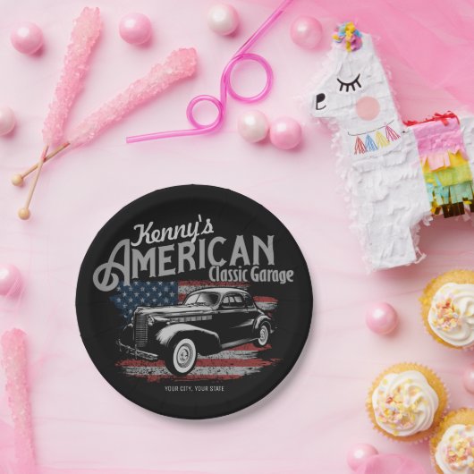 アメリカパーソナライズされたヴィンテージクラシックカーガレージ ペーパープレート (パーティー)