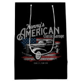 アメリカパーソナライズされたヴィンテージクラシックカーガレージ ミディアムペーパーバッグ (裏面)